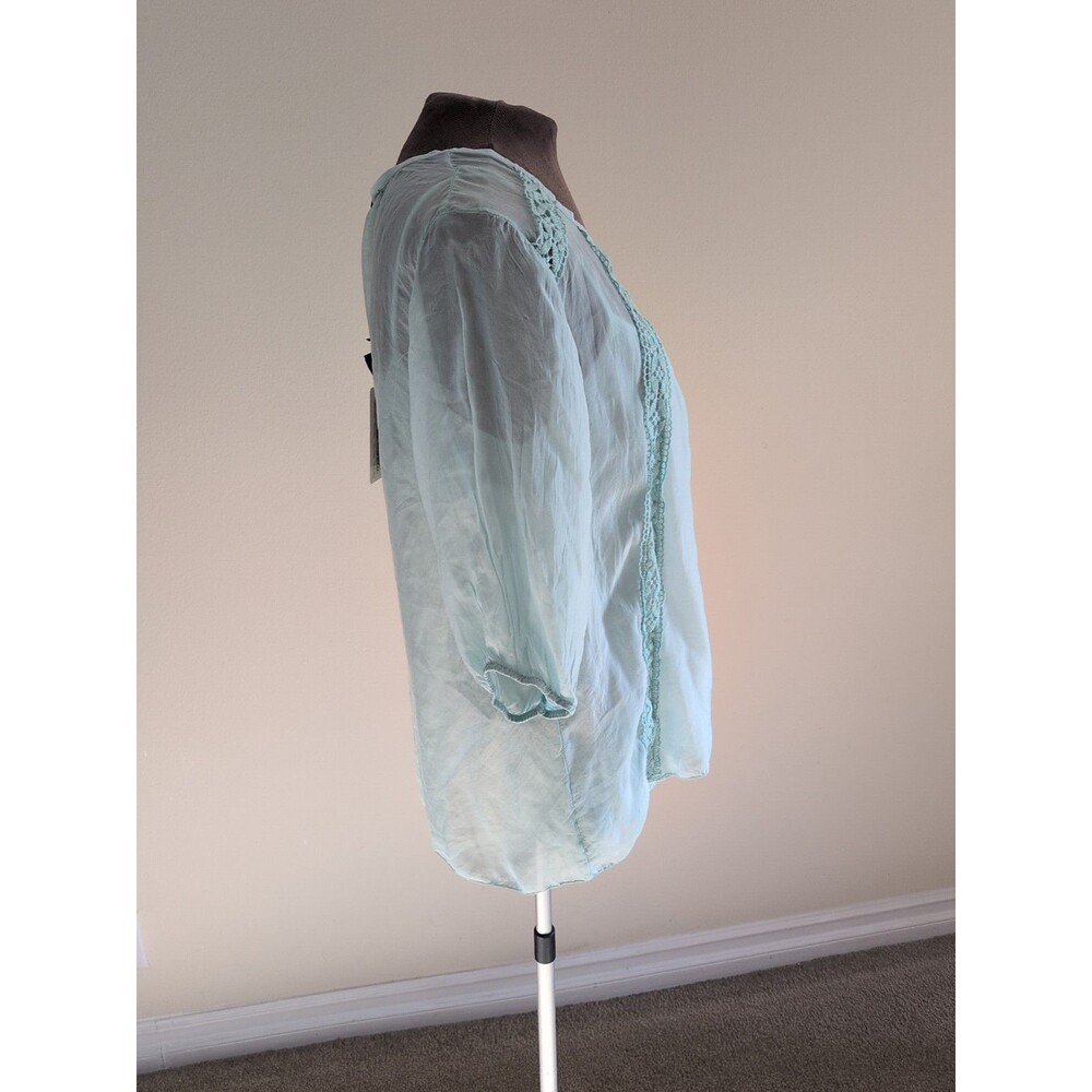 Giulia Womens Silk Blouse Attached Cami Large Seafoam Green Embroider Italy Made - Picture 3 of 13